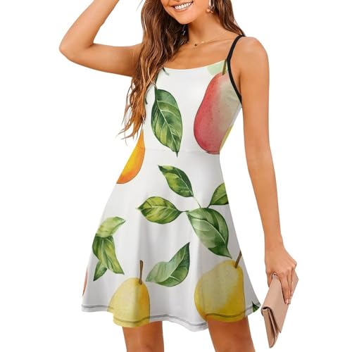 Guava and Pear Pattern Women Mini Dress Adjustable Spaghetti Strap Summer Dresses Beach Sundress