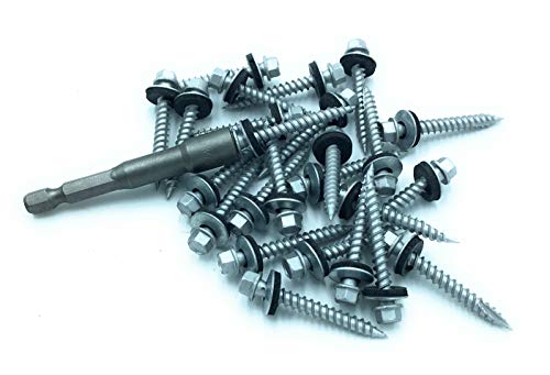 Metal Roofing Screws #10 (250 Count) Painted Hex Head Screw With Edpm Washer. Self Starting Metal To Wood Siding Screws. Free Magnetic Driver With Order! (1 Inch, Zinc, 250) #TOP3