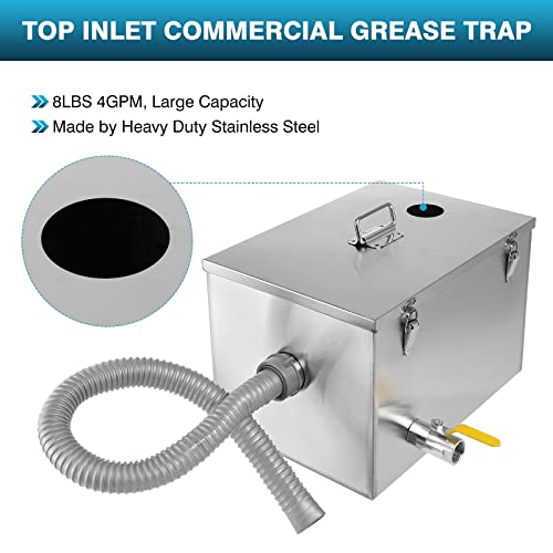 Ironwalls 8Lbs Top Inlet Commercial Grease Interceptor, Stainless Steel Grease Trap 4 Gallon, Under Sink Grease Trap Waste Water Oil-Water Separator For Restaurant, Cafe, Canteen, Factory, Kitchen thumb #1