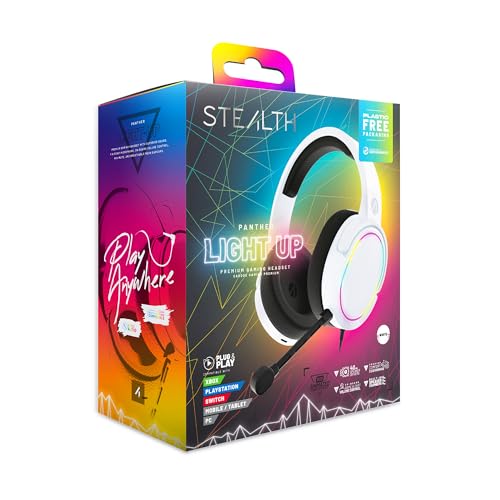 STEALTH PANTHER RGB LED Gaming Headset - White, Compatible with PS4/PS5, XBOX, Switch, PC with Flexible Mic, 3.5mm Jack, 1.5m Cable, Lightweight, Comfortable and Durable