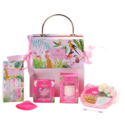 Image of Whimsy Beauty Magical Clutch Beauty Kit | Safe, Non-Toxic Beauty Set for Kids & Pre-Teens |Eye Shadow Palette, Lip Tint, Lip Gloss, Press-On Nails & Puff Blender | Vegan & Cruelty-Free (Pack of 5)