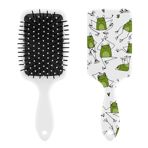 パドルブラシ 面白い 緑 カエル ヘアブラシ くし 絡まない 頭皮マッサージ おしゃれ レディース メンズ 兼用 頭皮ケア キャラクター マッサージブラシ ツヤ サラサラ 便利 人気 かわいい 乾湿両用