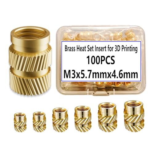 100pcs Threaded Inserts - Knurled Nuts, M3x5.7 Brass Heat Set Insert for 3D Printing Components and Plastic Parts