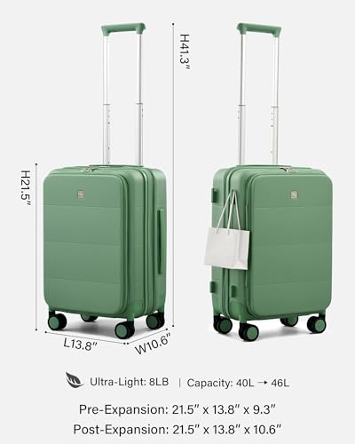 Image of Hanke Hardside Expandable Carry On Luggage, 20 Inch Top Opening Trunk Luggages with Spinner Wheels, All-PC Hard Shell Carry-On Suitcase, Lightweight & TSA Airline Approved (Forest Green, 46L)