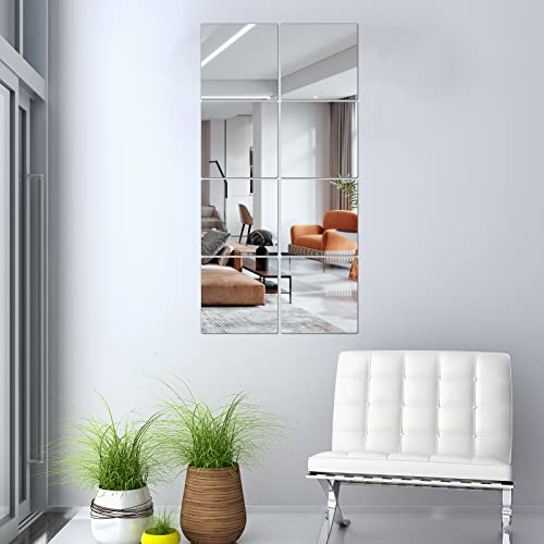 Jeoyoo Full Length Wall Mirror Tiles, 8'' X 8'' X 8 Pcs, Frameless Full Body Mirror Tiles For Bedroom,Shatterproof Non Glass Mirrors Wall Mounted For Home Gym, Over The Door, Kids Mirror，32"X16" #TOP3