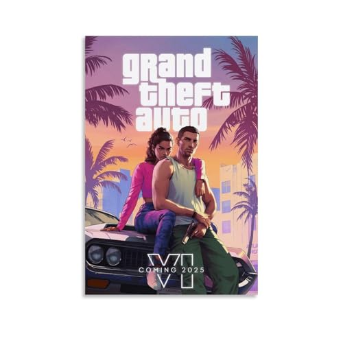 HKEEWY GTA 6 Game Poster，Grand Theft Auto Wall Decor,Modern Gaming Room Decor Posters Canvas Wall Art Decor ，Modern Family Bedroom, Office, And Living Room Decor 12x18inch(30x45cm) Unframe-style