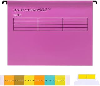 A4 Suspension Files Foolscap with Tabs and Inserts for Filing Cabinet, 12Pcs Polypropylene Plastic Hanging Filing Storage Folders for Office School Bank
