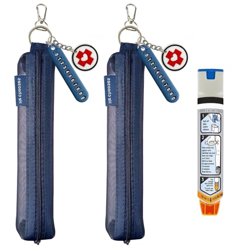 Okueejur 2 paquetes de mini estuche de transporte de malla roja para bolígrafos EpiPen - Práctica funda de viaje para alergias y diabetes EpiPen Carrier - Se adapta a bolígrafos Epi (incluye etiqueta