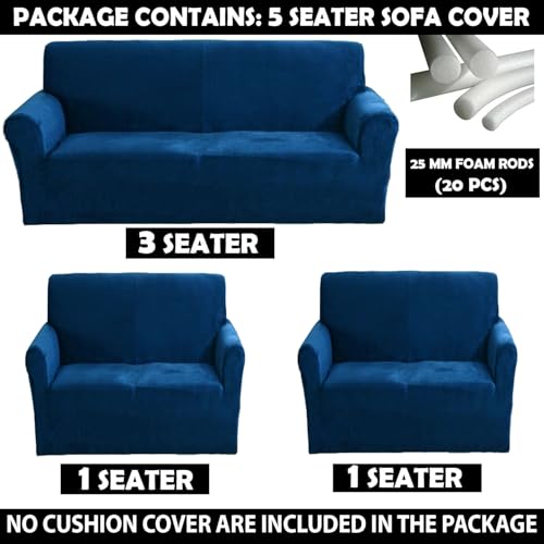 Image of Gifts Island Premium Velvet Sofa Cover 3 Seater and 2 Seater Fully Covered Universal 5 Seater Sofa Cover Non-Slip Sticky Elastic Stretchable Slipcover (Velvet Blue)