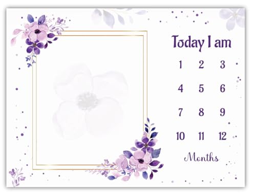 Image of Baby Monthly Milestone Blanket | 1-12 Months | Soft All-Season AC Blanket | Ideal for Newborn Boys & Girls | Perfect Growth Tracker & Photoshoot Prop with Purple Floral | 120x90 cm
