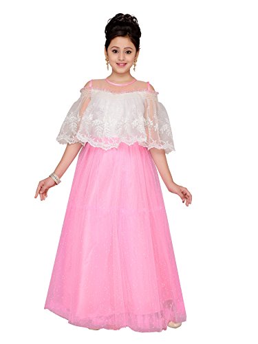 ADIVA Girl's Indian Party Wear Poncho Cape Gown for Kids Pink