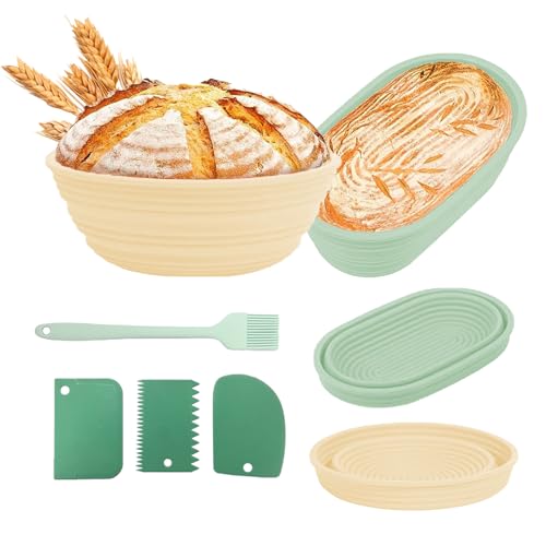Yallmie 6Pcs Sourdough Proving Basket Kit, Proofing Basket Silicone Banneton Basket, Sourdough Starter Kit Foldable Bread Making Set, Bread Baking Accessories for Baking & Proofing Artisan Bread