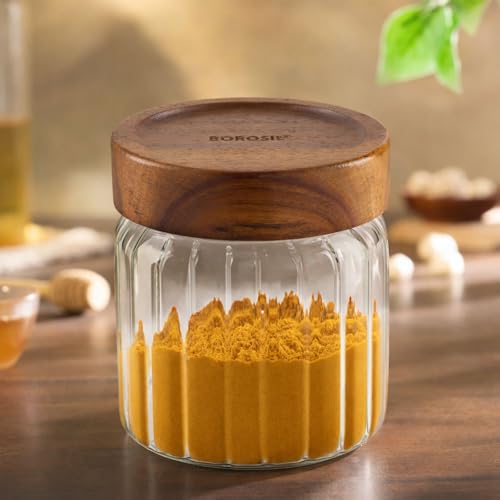 Image of Borosil Glass Jar with Acacia Wood Lid | Borosilicate Glass Storage Jar for Dry Fruits, Spices & Snacks | Airtight Glass Container for Kitchen & Pantry
