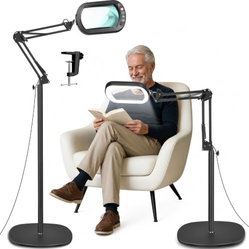 IVMAIE Magnifying Glass with Light and Stand, Real...