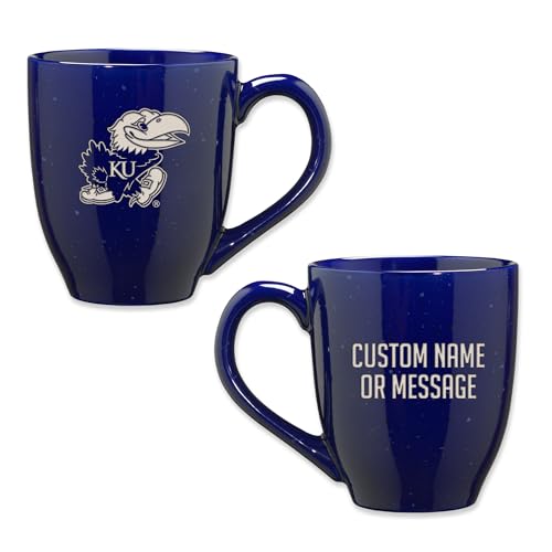Image of Rico Industries NCAA Kansas Jayhawks Royal Blue Personalized 16 oz Team Color Laser Engraved Speckled Ceramic Coffee Mug
