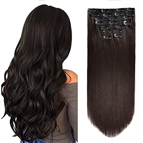 Alishow Straight Clip in Hair Extensions Human Hair,8PCS 120 Gram Double Lace Weft Clip in Human Hair Extensions Brazilian Virgin Human Hair Natural Black Color For Women (18 Inch, Straight Hair)