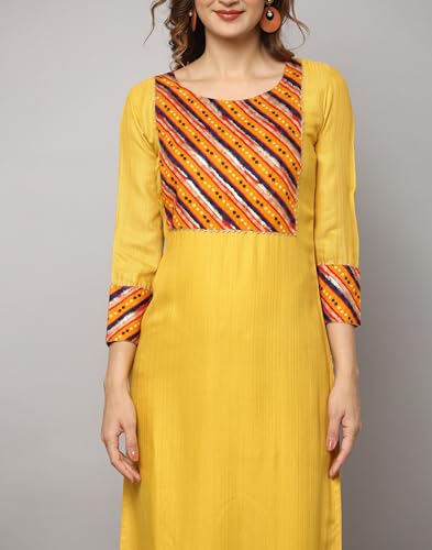 Image of Round Neck Front Yoke Lace Attached Straight Cut Kurta