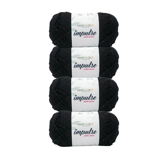 Image of WOAFashions Impulse Hand Knitting & Crochet Yarn, Premium Acrylic, 4 : Medium (Black) (4x100gms / 14.1oz)