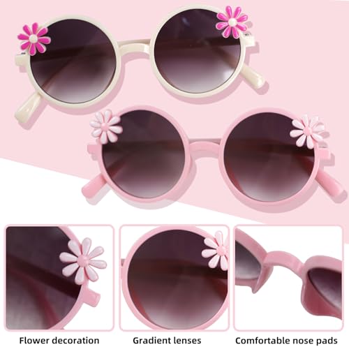 2Packs Round Daisy Flower Sunglasses for Toddler Girls Kid Cute Glasses Uv 400 Protection for Summer Beach Outdoor3