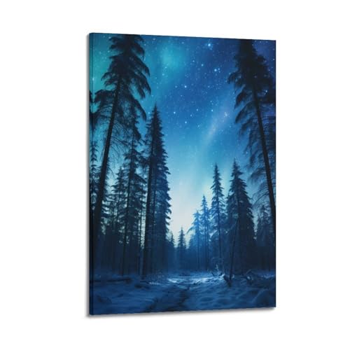 Poster moderne de forêt enneigée déco murale esthétique 40x60 cm style cadre
