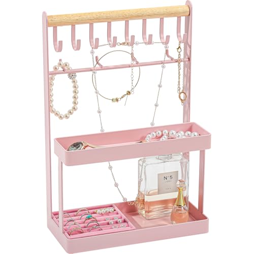 Lolalet 4-Tier Jewelry Organizer Stand for Dorm Vanity -Pink