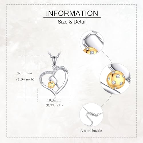 YAFEINI Pickleball Necklace 925 Sterling Sliver Pickleball Paddle and Ball Pendant Necklace Pickleball Jewelry for Women Pickleball Lovers Gifts4