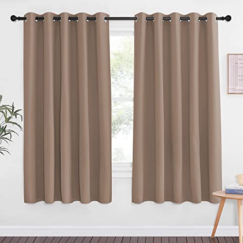 NICETOWN Blackout Curtain Drape for Bedroom - Grommet Noise Reducing Thermal Insulated Solid Room Darkening Window Treatment for Flat/Apartment (1 Panel, Cappuccino, 66 x 66 Inch)