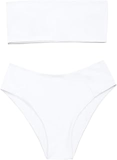 ZAFUL Women's High Cut Bandeau Bikini Set Strapless Solid Color 2 Pieces Bathing Suit Swimsuit