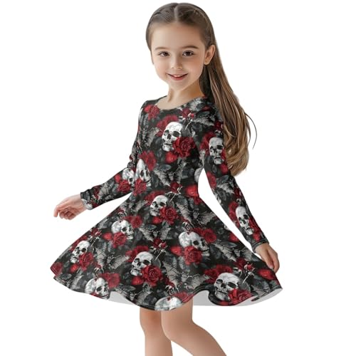 Fall Dresses for Girls 2-14 Casual High Waist A-Line Swing Dress Girl Crewneck Long Sleeve Dresses Frocks3