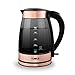 Price comparison product image Tower T10058RG Smoked Schott Glass Kettle with Automatic Cut-Off and Boil Dry Protection, 1.7L, 3KW, Black and Rose Gold