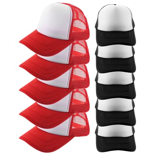 Casquettes baseball maille lot de 10 vierges noires et rouges pour sublimation