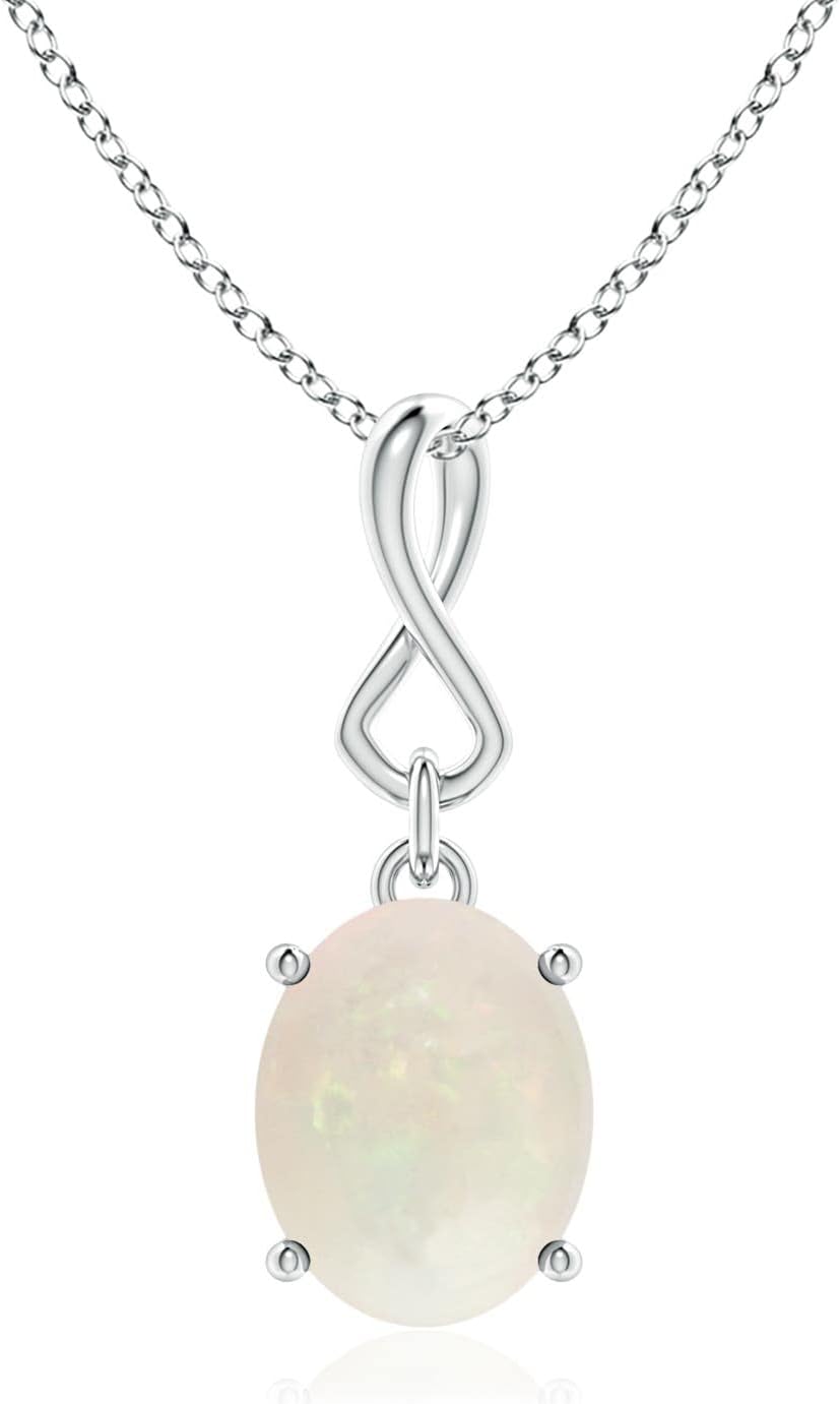 Angara Natural Opal Solitaire Pendant for Women | Oval Shape Opal Solitaire Pendant Necklace in 14K Solid Gold/Silver/Platinum With 18" Chain | October Birthday, Anniversary, Gemstone Jewelry Gift