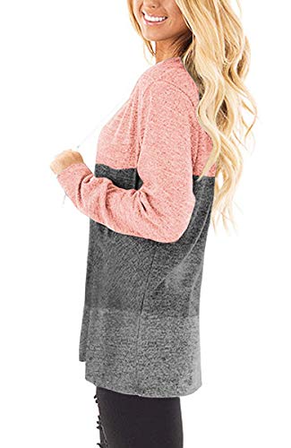 Jescakoo Womens Color Block Shirt Casual V Neck Loose Fitting Pullover Tops Pink Xl #TOP1