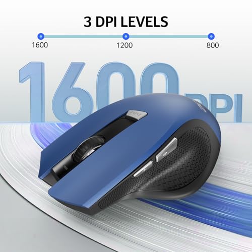Image of Acer Wireless Mouse for Laptop, 2.4GHz Computer Mouse 3 Adjustable DPI Office Cordless USB Mice with USBA Receiver, 6 Buttons, 1600 DPI, Medium to Large Sized Hands (Blue)