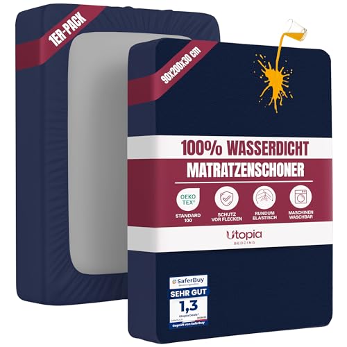 Wasserdichter Matratzenschoner 90x200 cm, 30cm tief matratzenschutz (Marine)