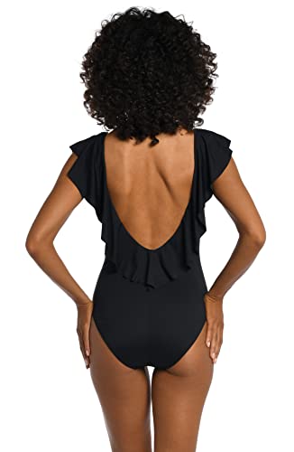 La Blanca Women's One Piece Swimsuit Over The Shoulder Ruffle Sleeve Tummy Control Island Goddess Bathing Suit2