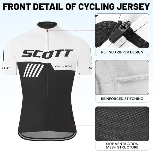 SIKLIN Rennrad Trikot Kurzarm Herren Set, Fahrradbekleidung Herren mit 5D-Gelpolster, Fahrradtrikot mit 5 Taschen Sommer