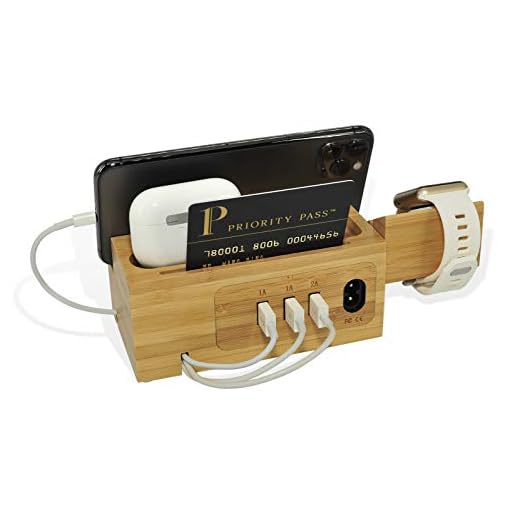BoxThink Charging Station Apple Watch Airpods Charger Stand iphone Charging Dock Cable Management Wood Charging Station with 3 USB Ports Compatible with AirPods/Apple Watch Series3/2/1/iPhone