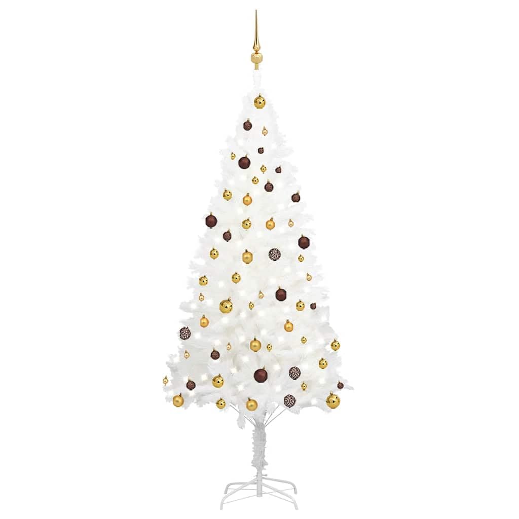 Árbol de Navidad artificial blanco, 210 cm, pre-pequeño con 300 s, 1100 ramas de polietileno, incluye 121 adornos y tapas de estrellas, soporte de acero duradero para decoración de vacaciones en