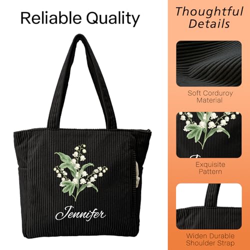 Personalized Birth Flower Corduroy Tote Bag miniatura 5