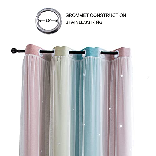 Fanli Ombre Rainbow Blackout Curtains For Kid Girls Bedroom Living Room Darking Stripe Double Layer Star Cut Out Wall Home Decor Gradient Grommet Window Curtains (Pink/Blue, 52W X 63L)… #TOP1
