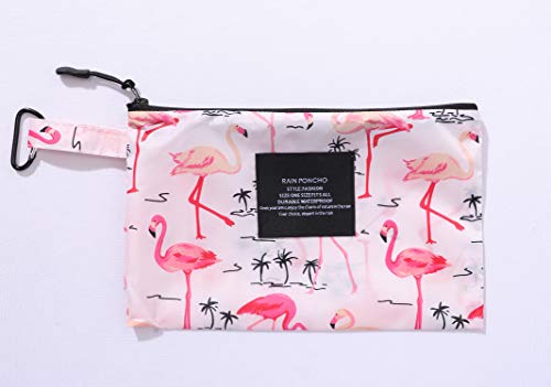 Freesmily Damen Regen Poncho stilvolle wasserdichte Regenmantel mit Kapuze Reißverschluss (Rosa Flamingo)