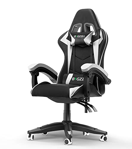 bigzzia Silla Gaming,Silla Ergonómica Gaming,Altura Regulable Silla con Apoyo Lumbar y Reposacabezas, Respaldo Inclinable hasta 155° (NingúN RGB, Blanco)