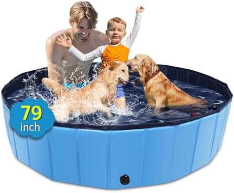 220cm Folding Dog Pool, Large Size Hard Plastic Portable Pool for...