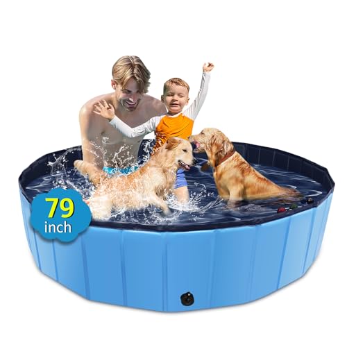 CACSPS 220cm Folding Dog Pool, Large Size Hard Plastic Portable P...