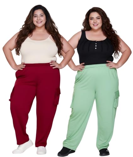 Image of White Moon Plus Size Women's 4 Pocket Cargo Joggers for Gym - Comfortable Track Pants for Women, Cotton Jogger, Ideal Track Pants for Women, Cargo Joggers for Everyday Wear (Pack of 2)