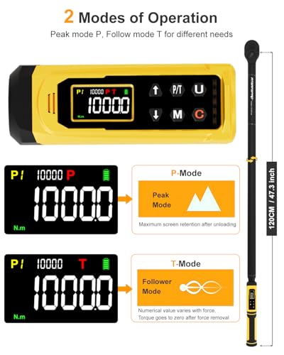 Image of ATsafepro Digital Torque Wrench 3 /4-Inch Drive, 15-1000 Nm(11-737.5 ft-lb),±2% Accuracy, Vibration /Buzzer /LED Alert,5 Units, 9 Presets & 500 Data Storage, 3 /4 Torque Wrench for Truck, Heavy Machinery