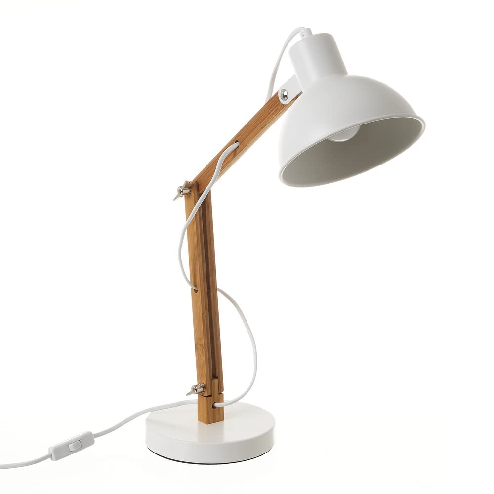 Lámpara flexo para escritorio de bambú y metal en blanco y natural de 37x16x40 cm - LOLAhome