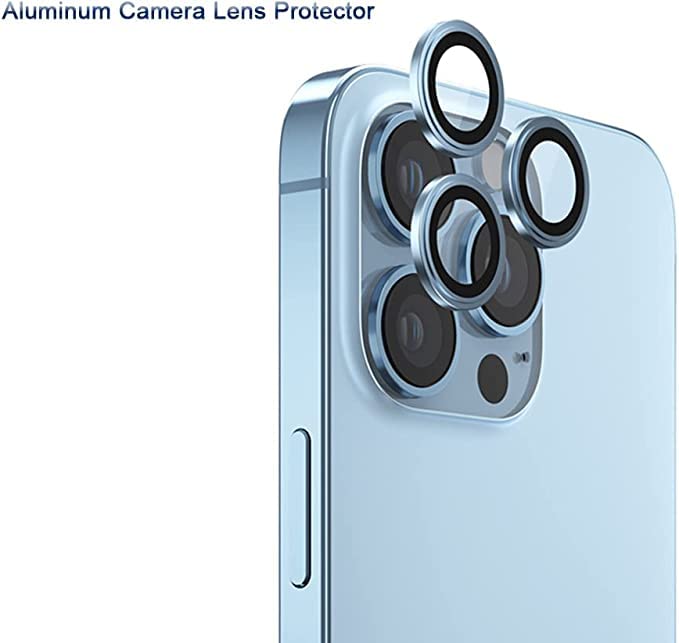 Image of Camera Lens Protector For iPhone 13 Pro & For iPhone 13 Pro Max 2022, High Clear Tempered Glass Screen Cover Aluminum Alloy Ring Case (Blue)
