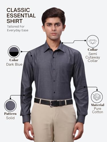 Image of Raymond Men Pure Cotton Slim Fit Solid Pattern Semi Cut Away Collar Formal Shirt